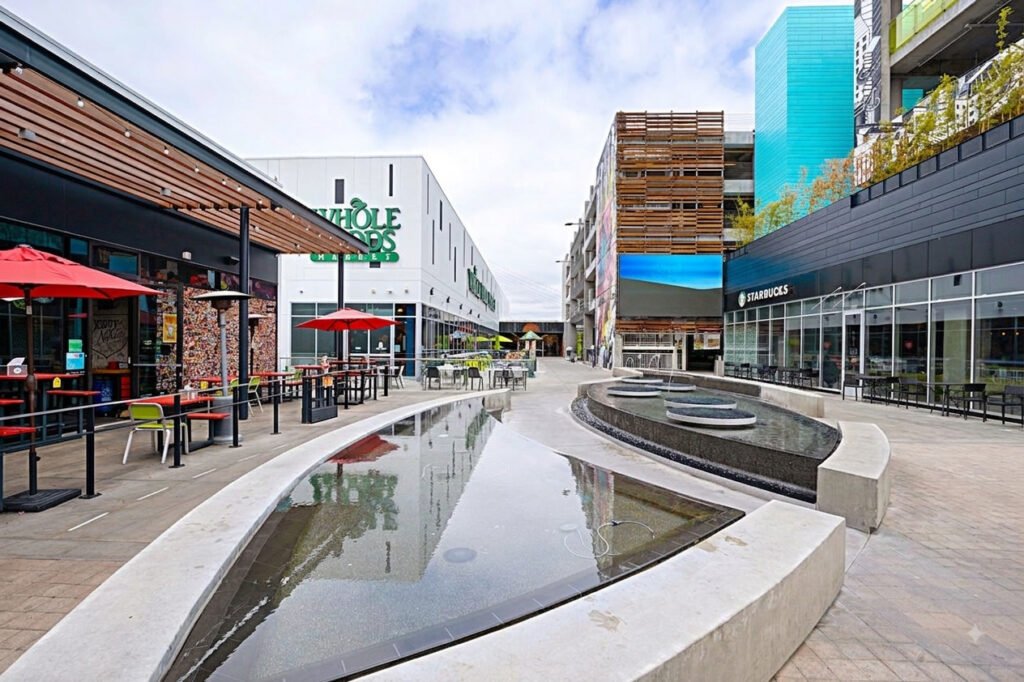 Runway at Playa Vista plaza with Whole Foods and Starbucks