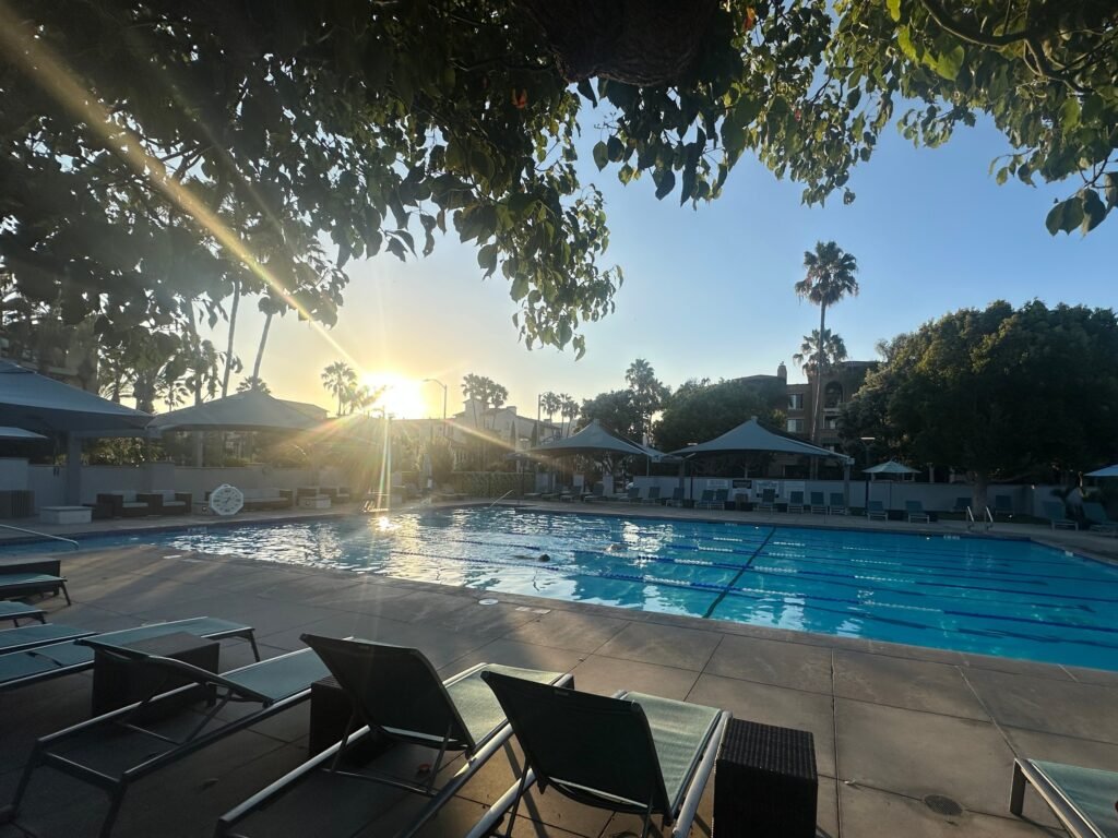Lap pool at a Playa Vista resident club at sunset